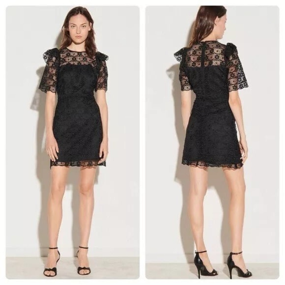 SALE! SANDRO Sarya Black Crochet Lace Dress Goth Mini Petite LBD XS 0 2 34